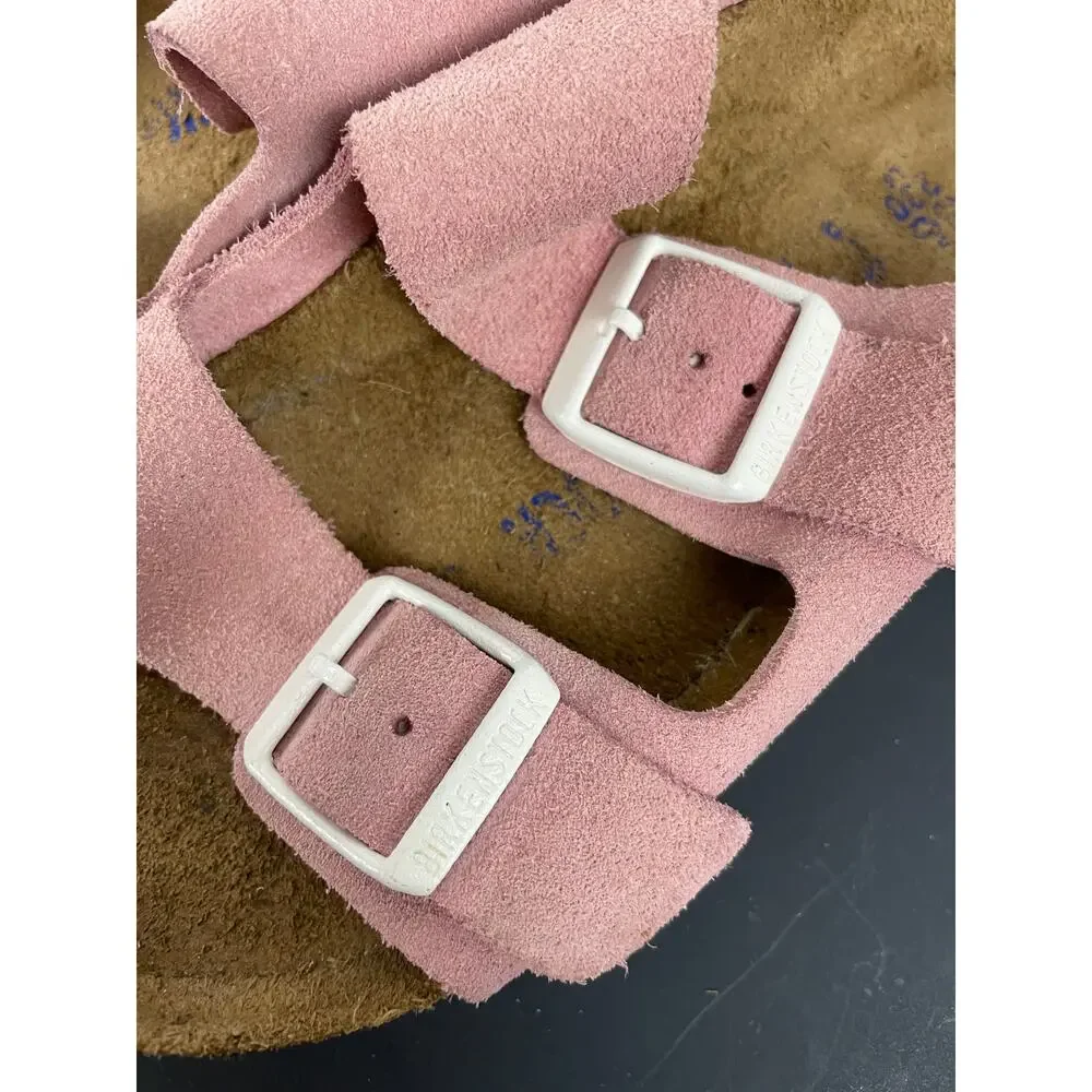 Birkenstock Arizona Pink Suede 2 Strap Sandals White Buckle EU 36 US 5-5.5 Reg